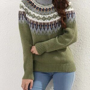 Vintage Long Sleeve Sweater For Fall & Winter, Women's Clothing